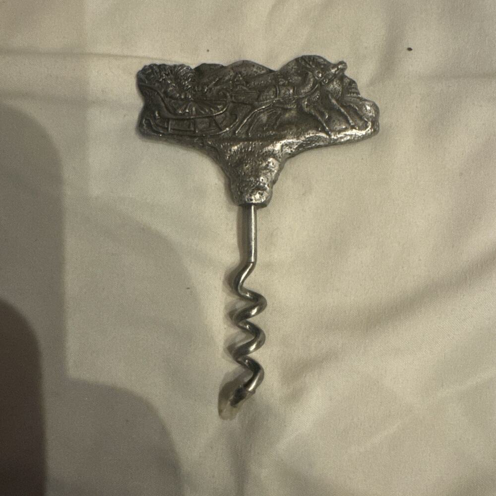 New - Pewter Wine Bottle Opener Santa Reindeer Design Corkscrew Christmas Winter